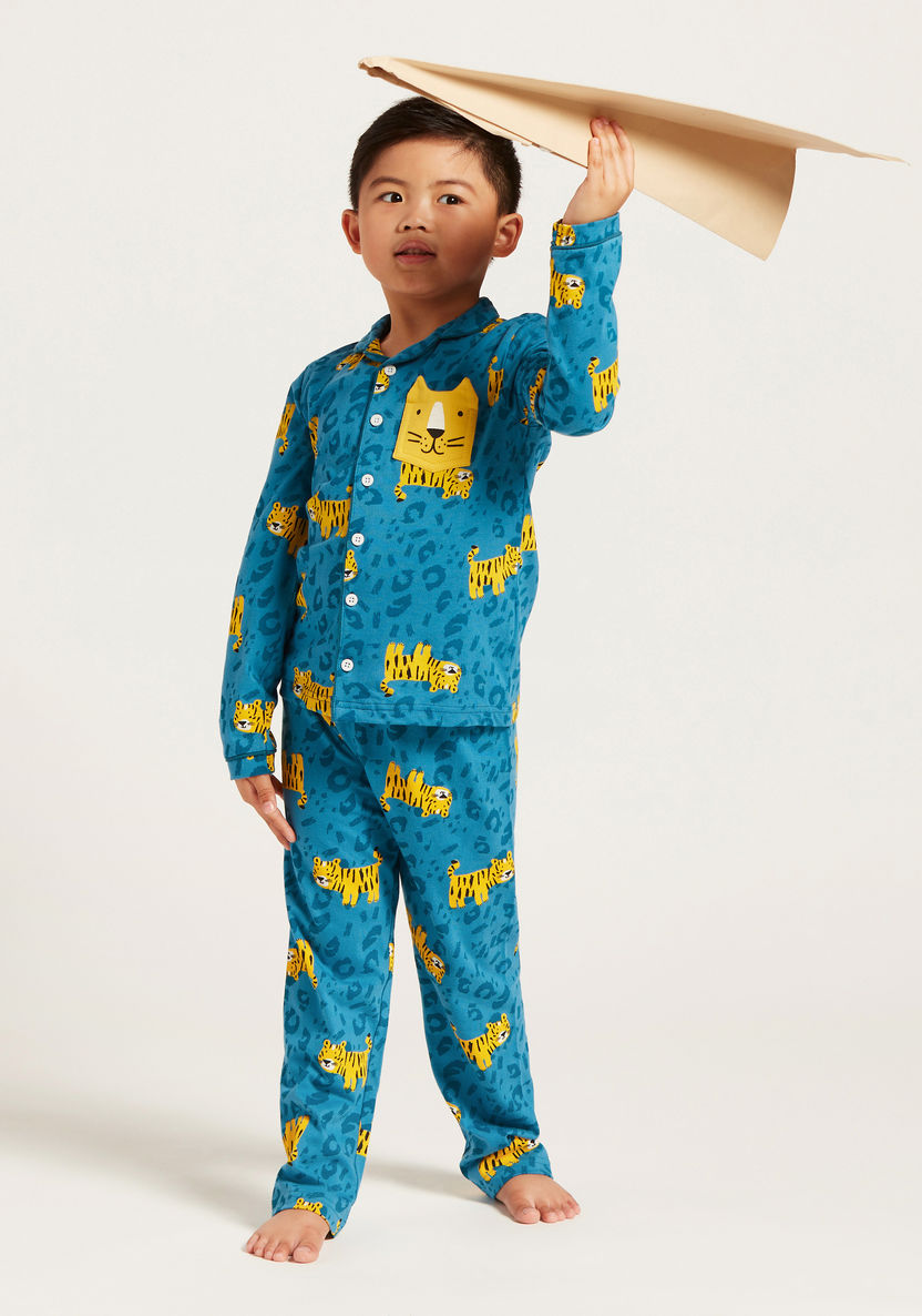 Juniors Printed Long Sleeves Shirt and Pyjama Set-Nightwear-image-0