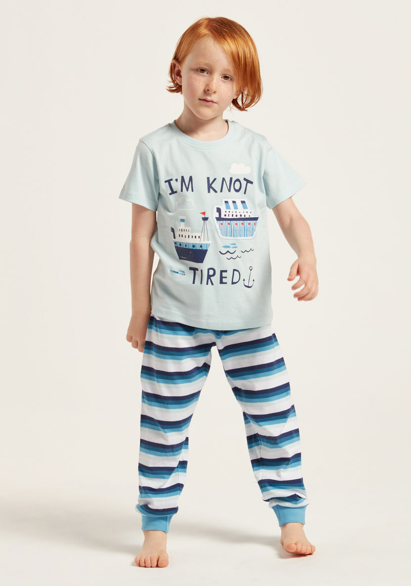 Juniors Nautical Print Short Sleeves T-shirt and Pyjama Set-Nightwear-image-0