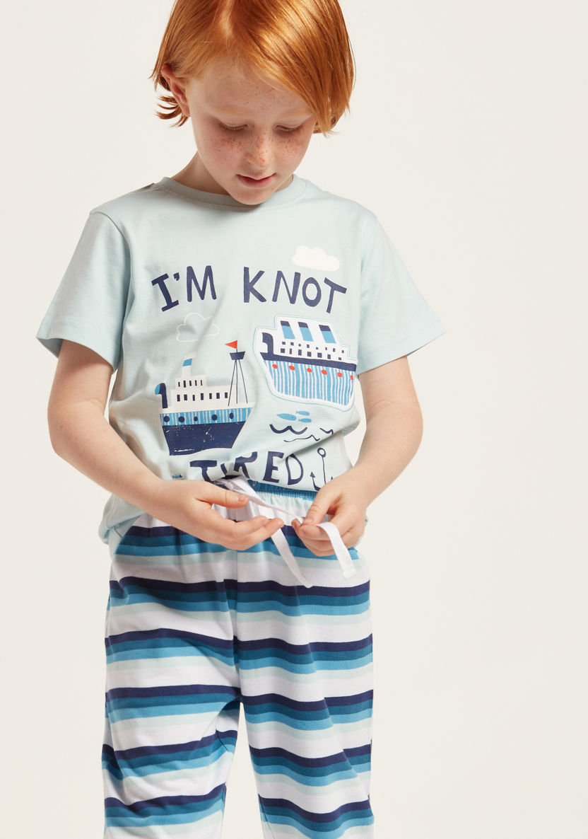 Juniors Nautical Print Short Sleeves T-shirt and Pyjama Set-Nightwear-image-1