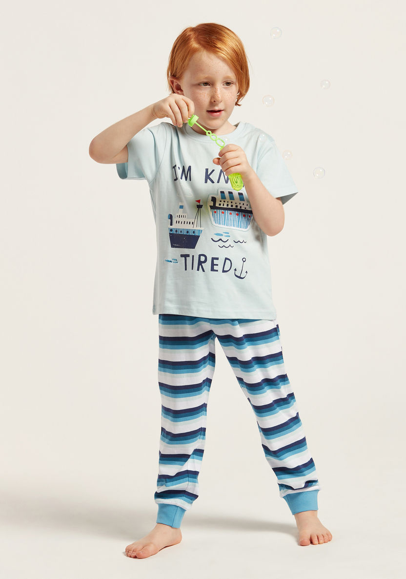 Juniors Nautical Print Short Sleeves T-shirt and Pyjama Set-Nightwear-image-2