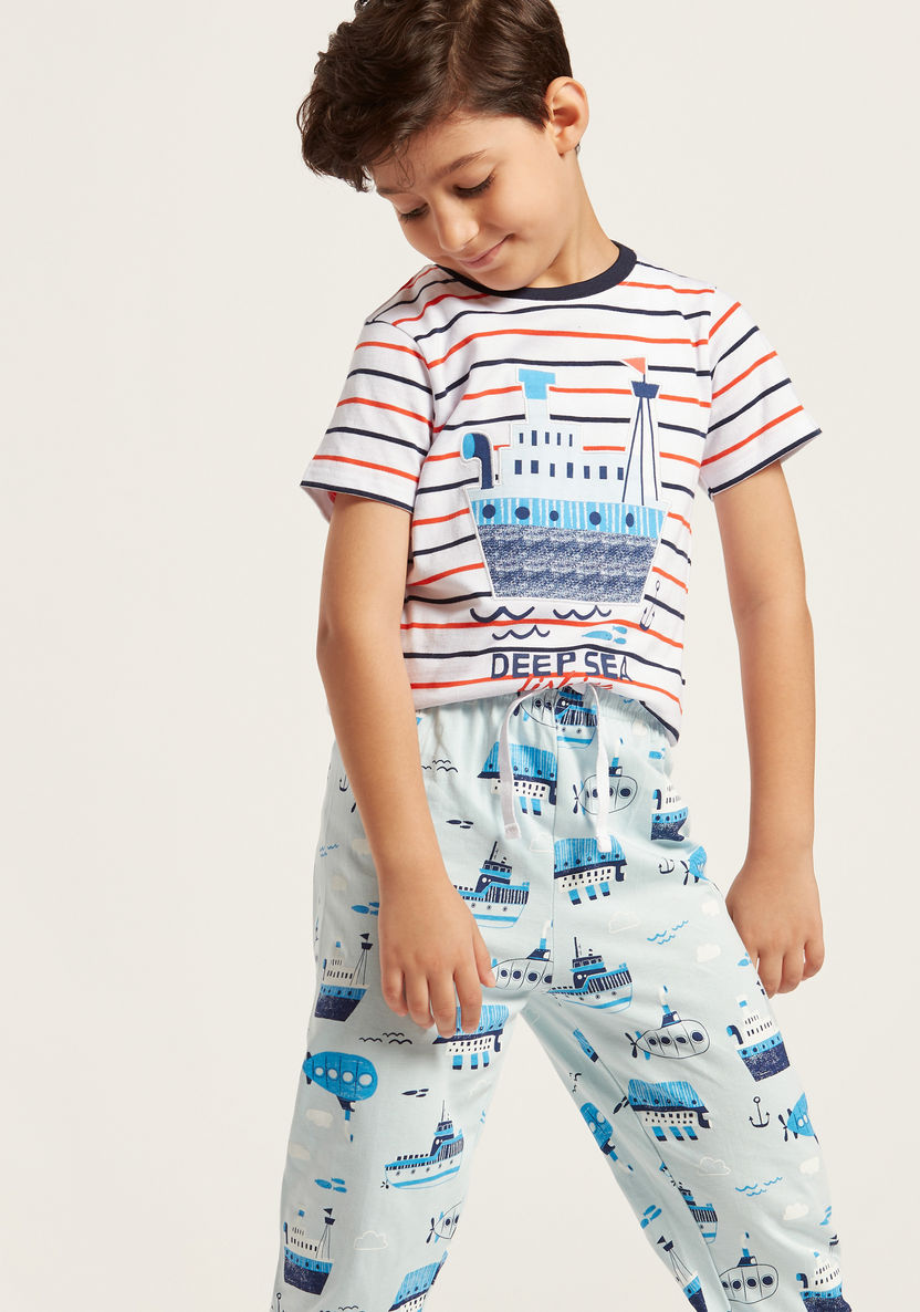 Juniors Nautical Print Short Sleeves T-shirt and Pyjama Set-Pyjama Sets-image-2