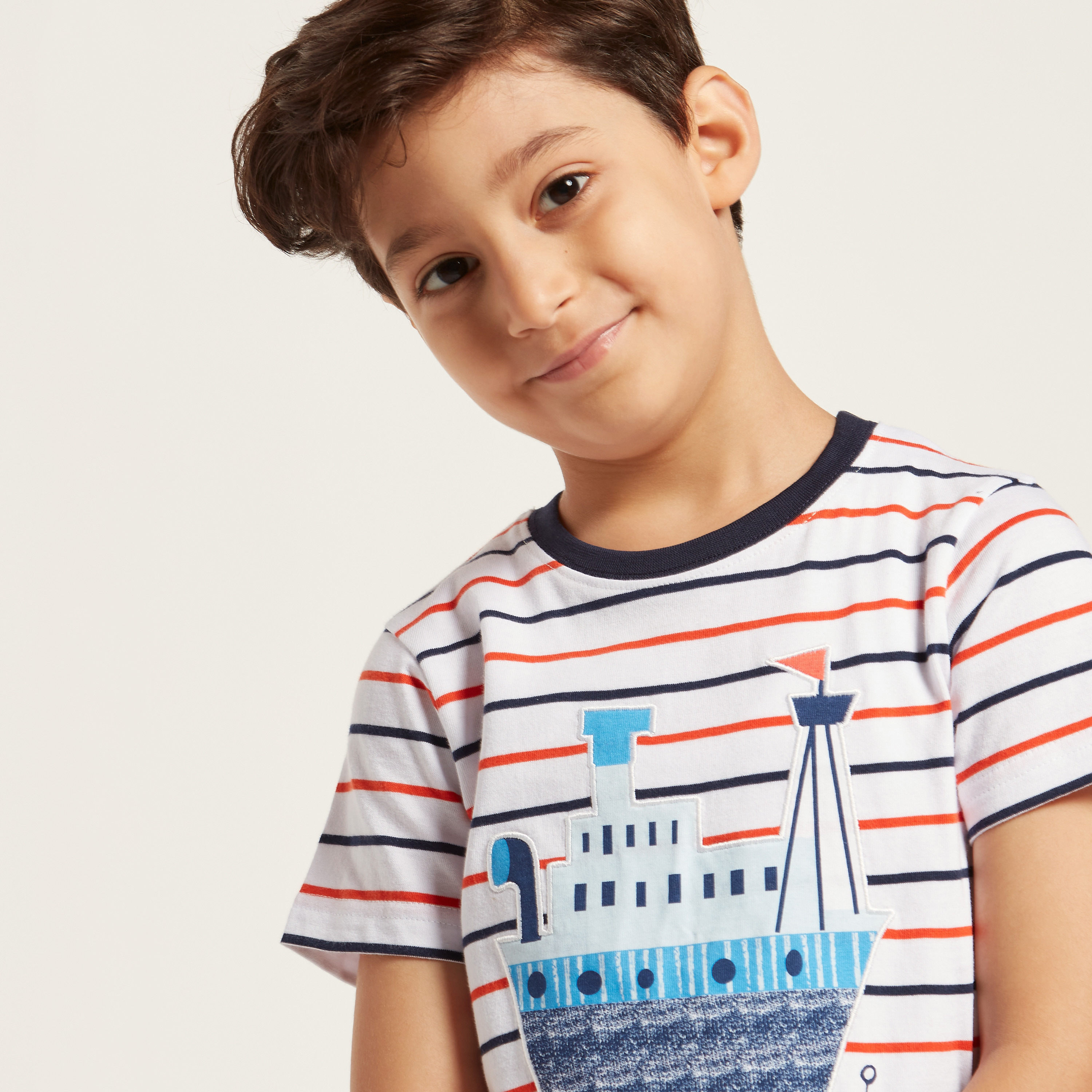 Juniors Nautical Print Short Sleeves T-shirt and Pyjama Set-boys-clothing-nightwear-image-4