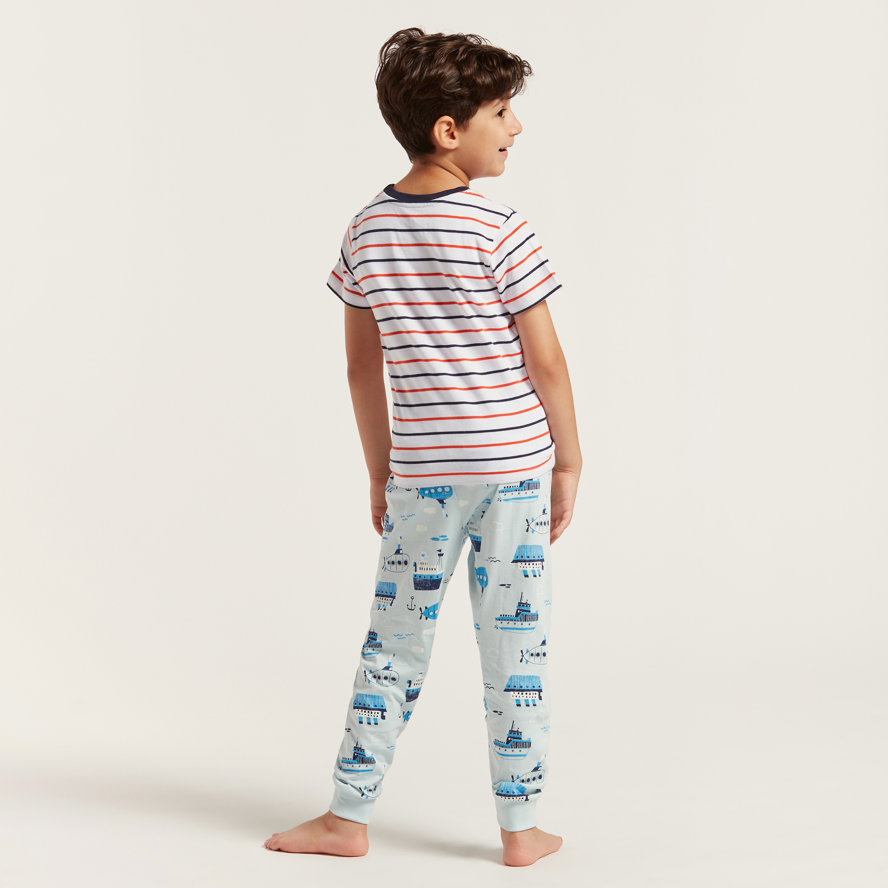Juniors Nautical Print Short Sleeves T-shirt and Pyjama Set-boys-clothing-nightwear-image-5