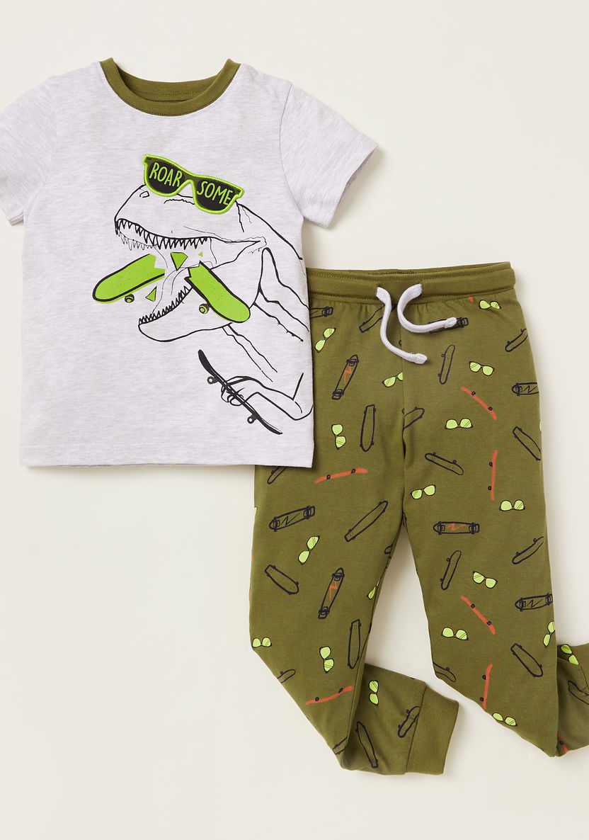 Juniors Graphic Print T-shirt and Contrast Full-Length Pyjama Set-Pyjama Sets-image-0