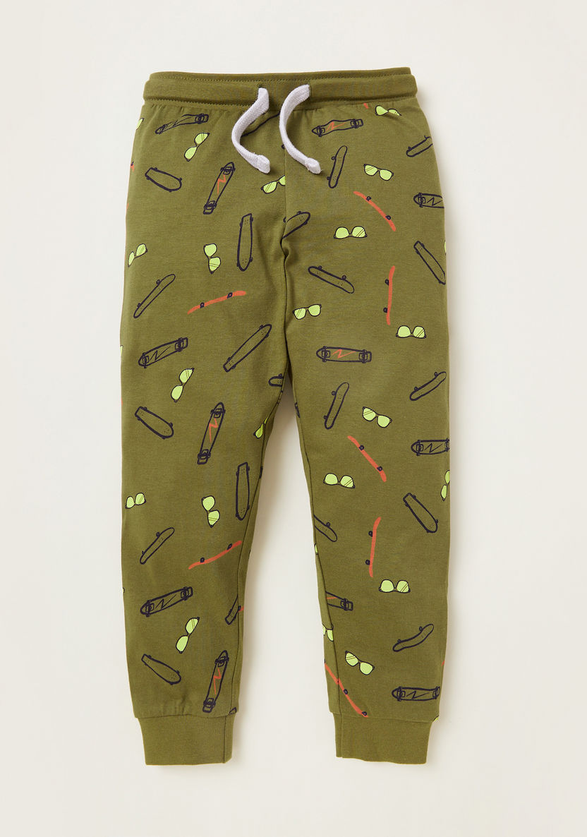 Juniors Graphic Print T-shirt and Contrast Full-Length Pyjama Set-Pyjama Sets-image-2