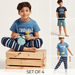 Juniors 4-Piece Printed Short Sleeves T-shirt and Pyjama Set-Pyjama Sets-thumbnail-0