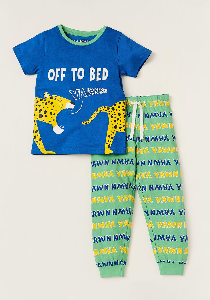 Juniors Printed Round Neck T-shirt and Pyjamas Set-Pyjama Sets-image-0