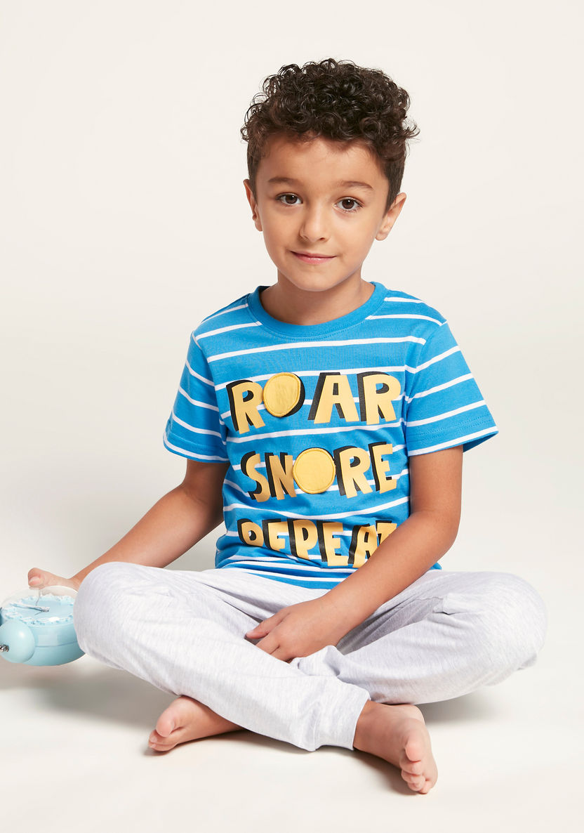 Juniors Striped Short Sleeves T-shirt and Solid Pyjama Set-Pyjama Sets-image-0