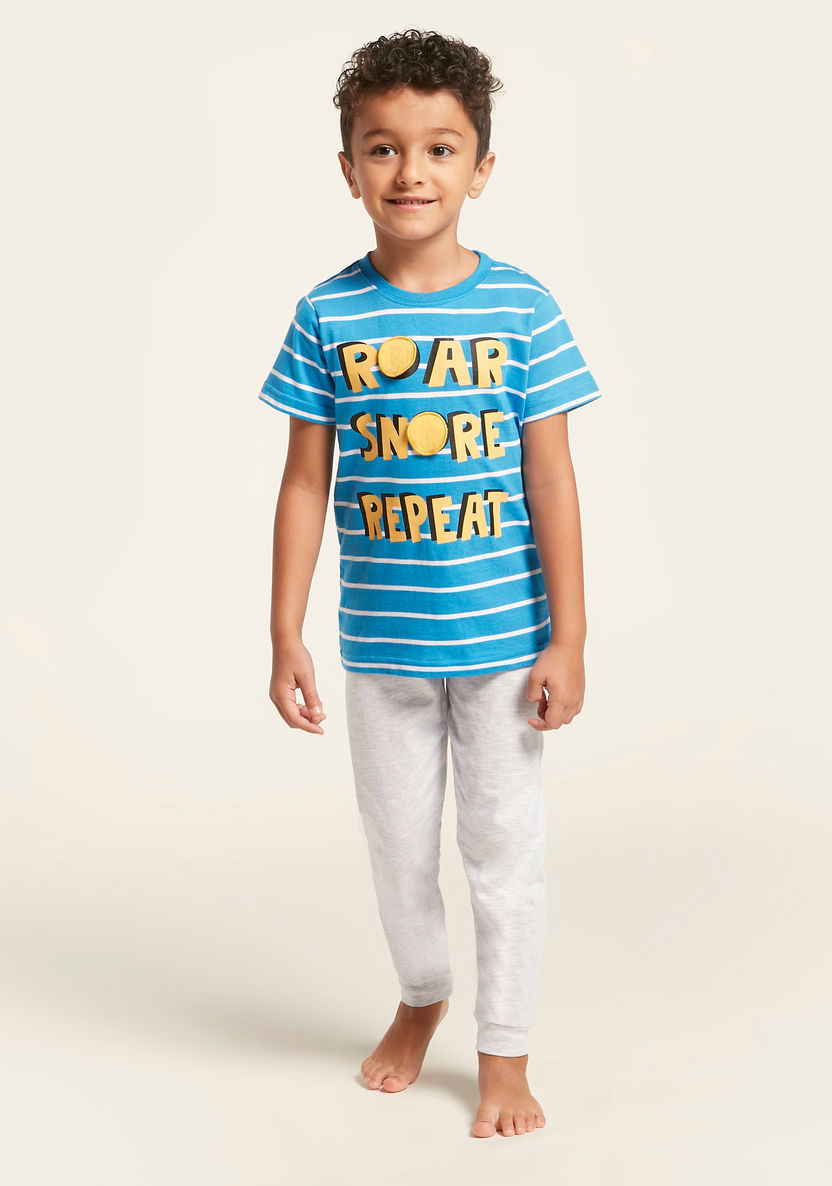 Juniors Striped Short Sleeves T-shirt and Solid Pyjama Set-Pyjama Sets-image-1