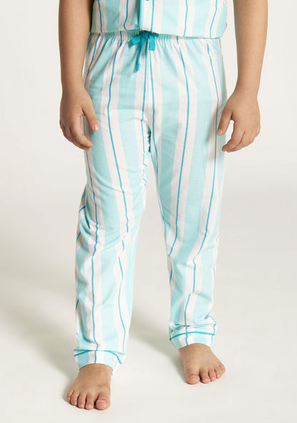 Juniors Striped Shirt with Notch Collar and Full Length Pyjama Set
