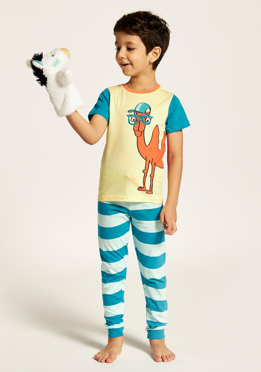 Juniors Camel Print Crew Neck T-shirt and Full Length Pyjama Set-Nightwear-image-0