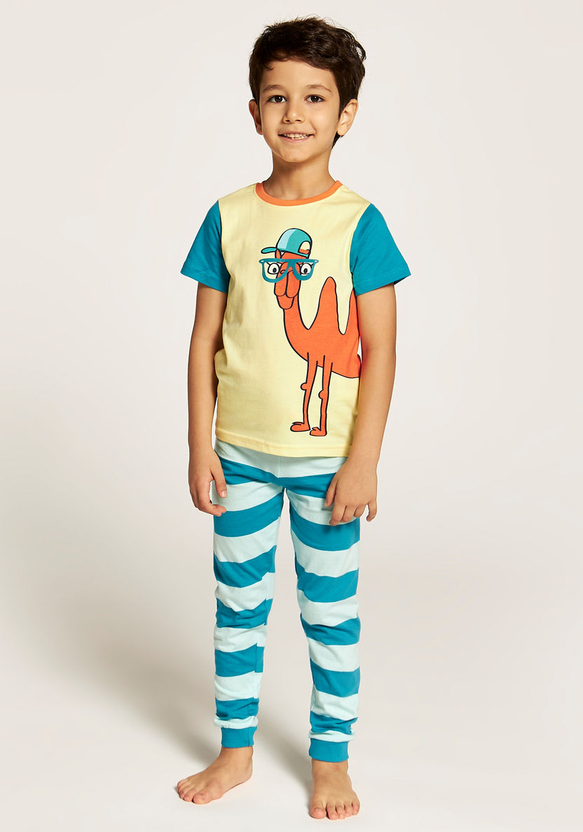 Juniors Camel Print Crew Neck T-shirt and Full Length Pyjama Set-Nightwear-image-1