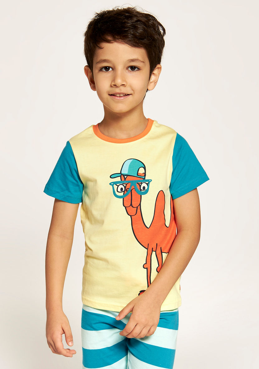 Juniors Camel Print Crew Neck T-shirt and Full Length Pyjama Set-Nightwear-image-2