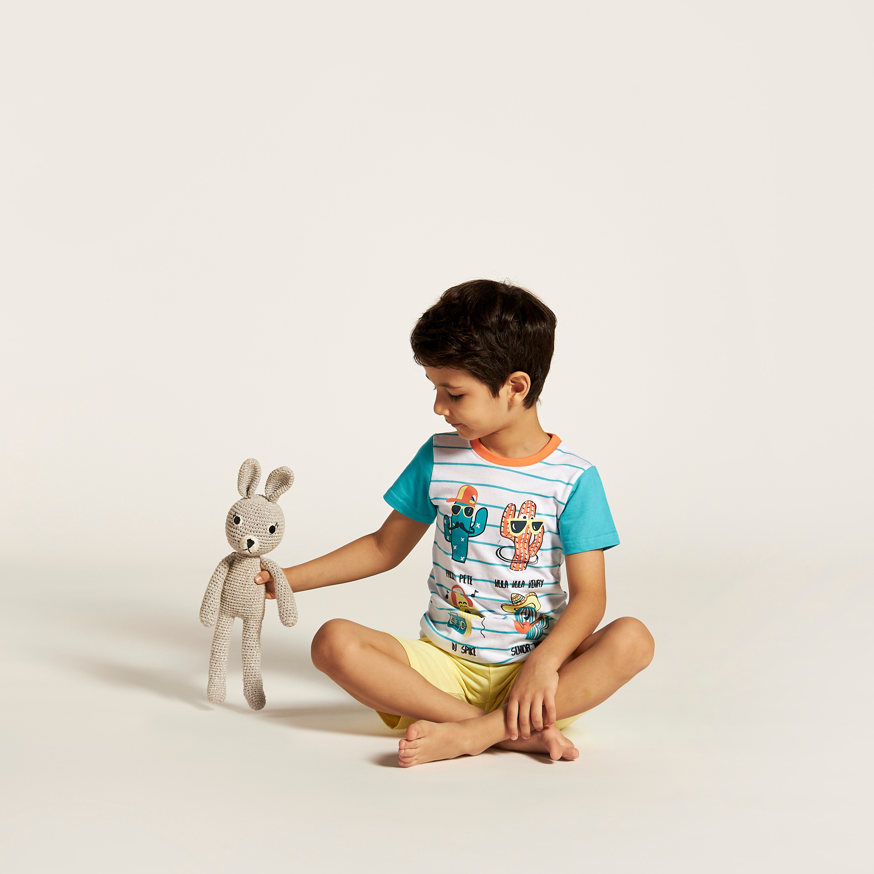 Juniors Printed Print Crew Neck T-shirt and Shorts Set-boys-clothing-nightwear-image-1