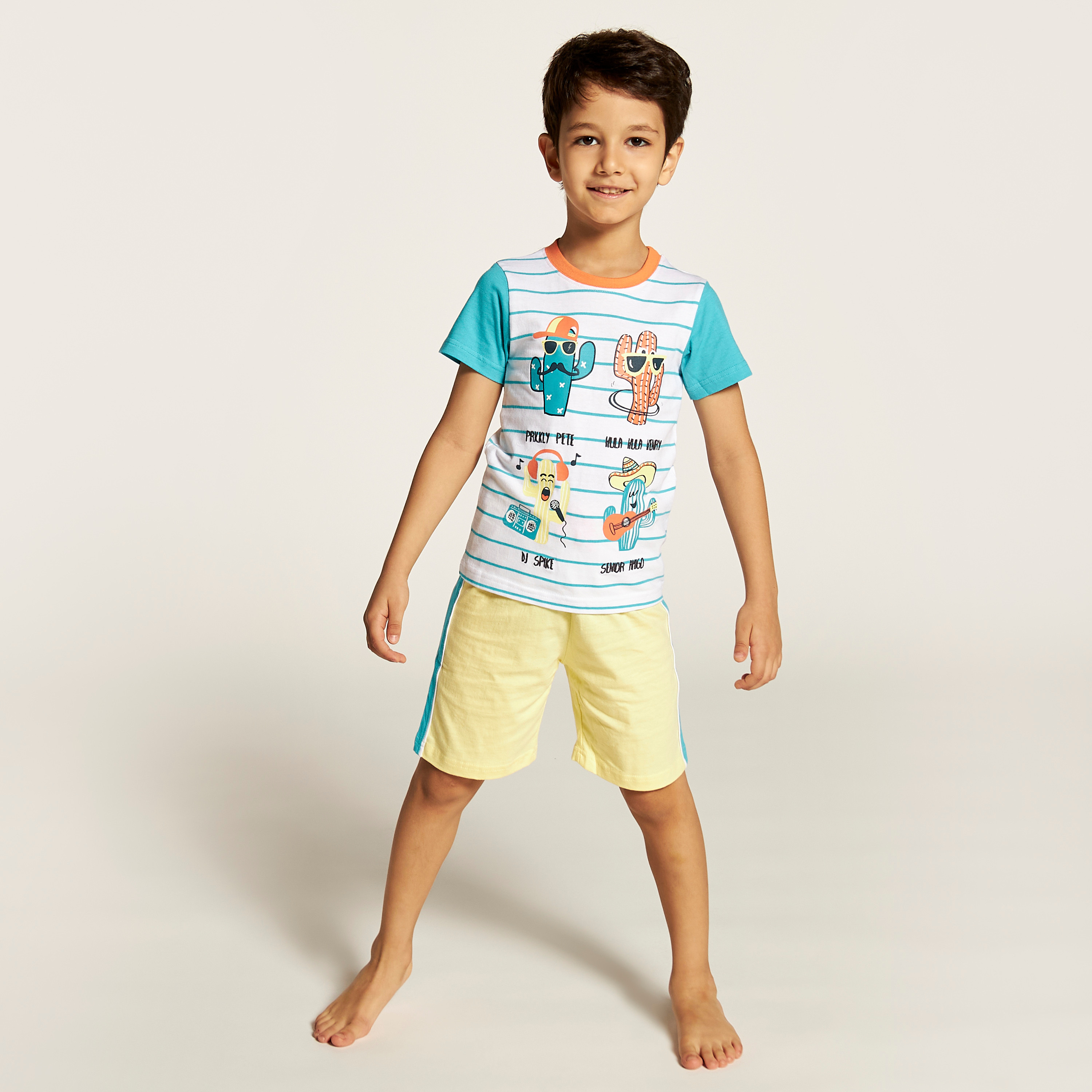 Juniors Printed Print Crew Neck T-shirt and Shorts Set-boys-clothing-nightwear-image-2