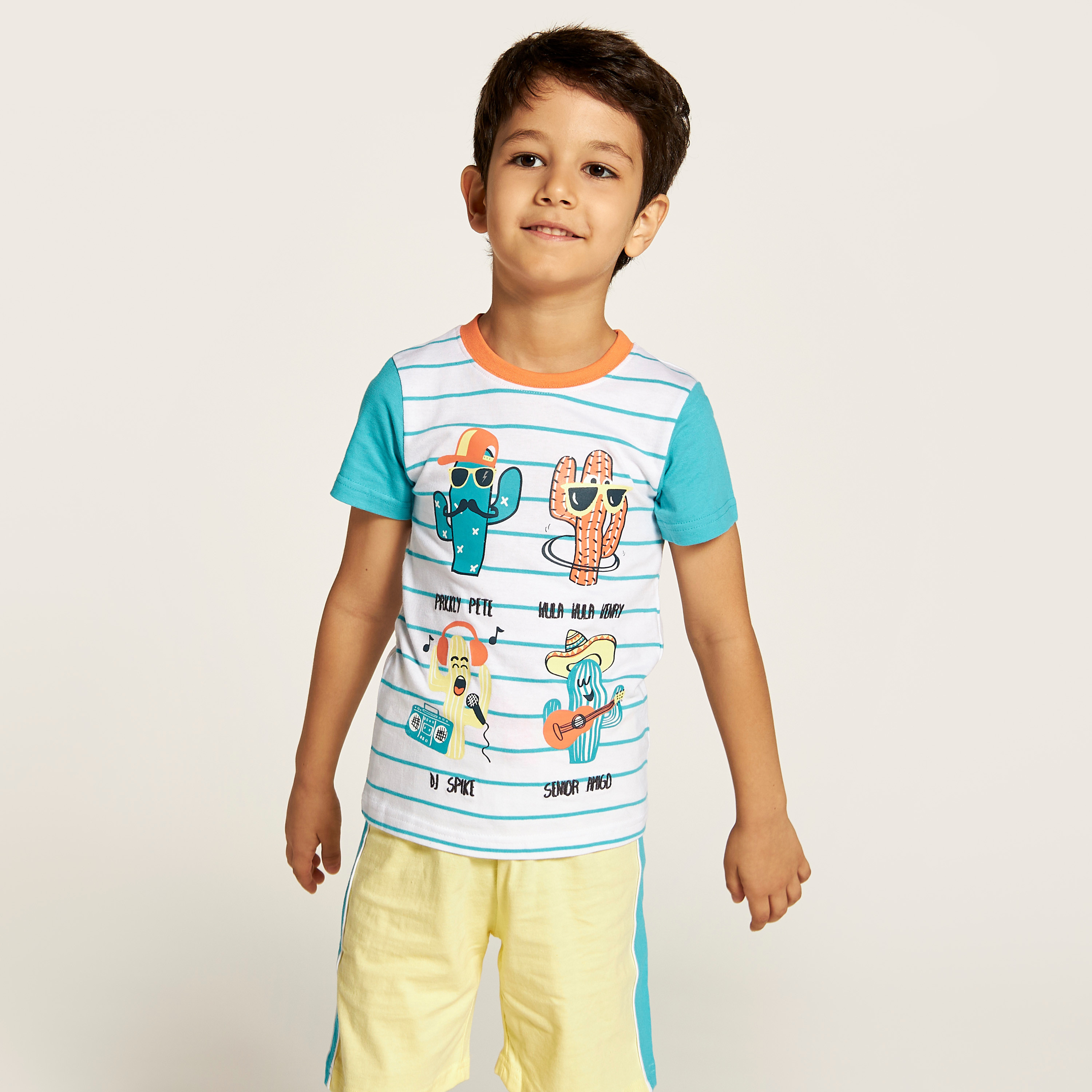 Juniors Printed Print Crew Neck T-shirt and Shorts Set-boys-clothing-nightwear-image-3