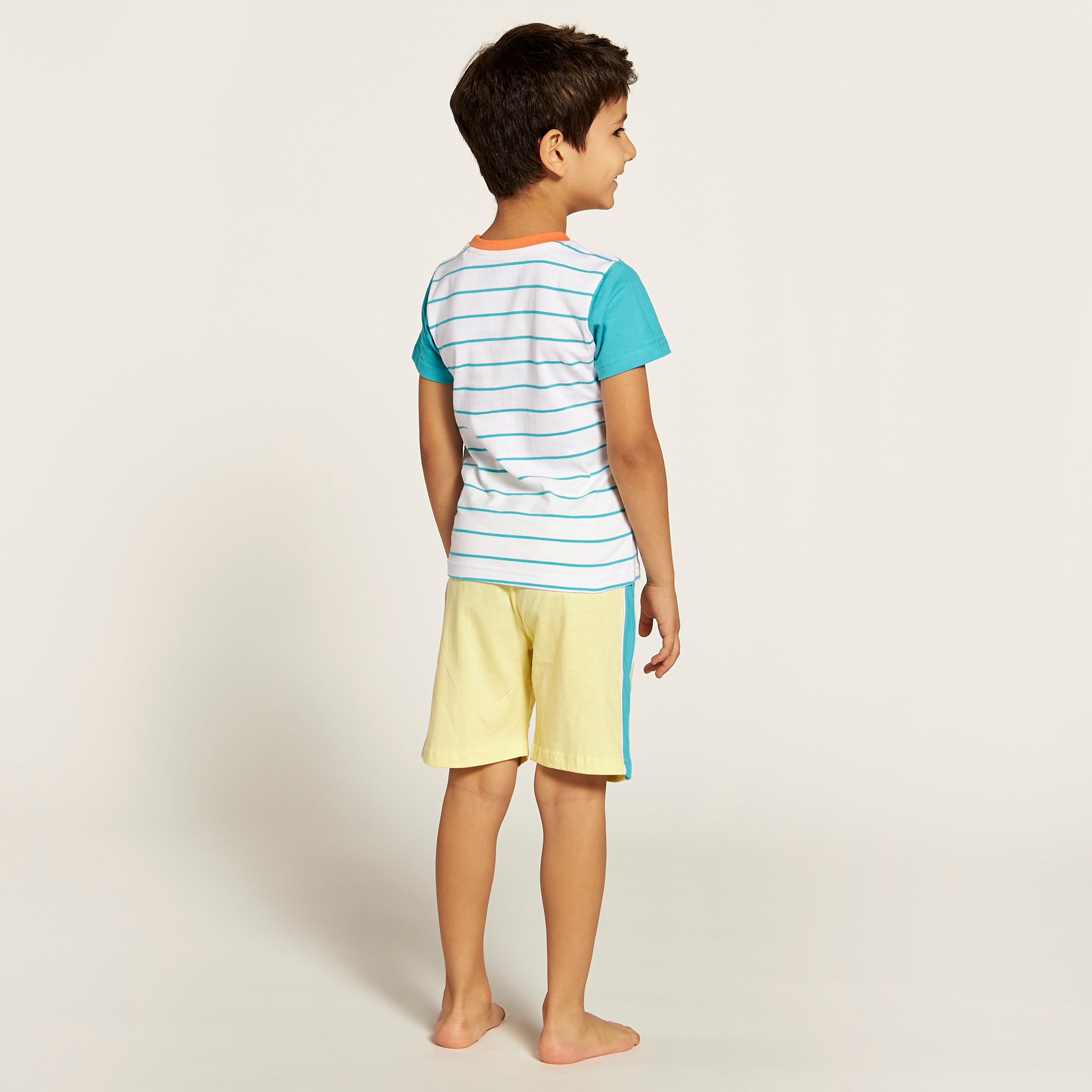 Juniors Printed Print Crew Neck T-shirt and Shorts Set-boys-clothing-nightwear-image-5