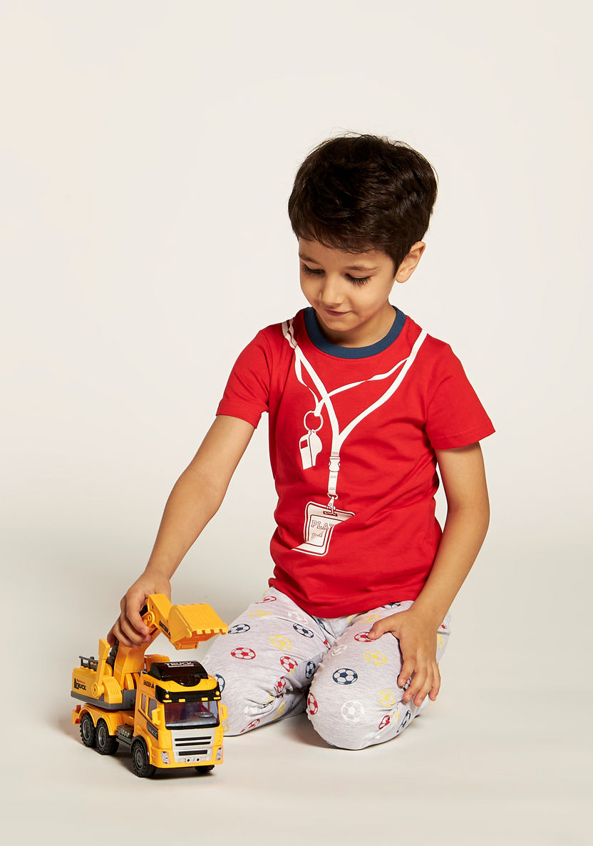 Juniors Football Theme T-shirt and Printed Pyjama Set-Nightwear-image-0