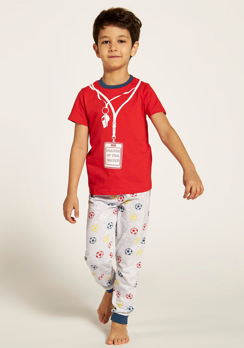 Juniors Football Theme T-shirt and Printed Pyjama Set-Nightwear-image-1