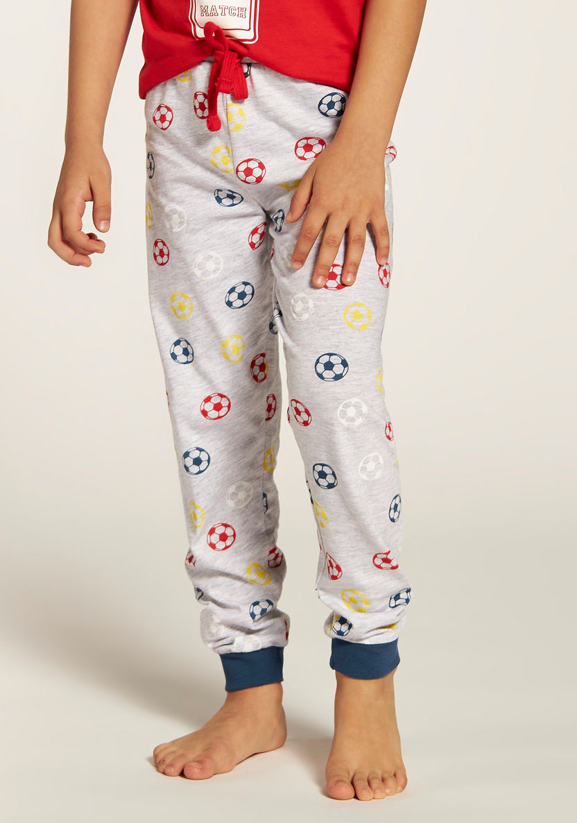 Juniors Football Theme T-shirt and Printed Pyjama Set-Nightwear-image-3