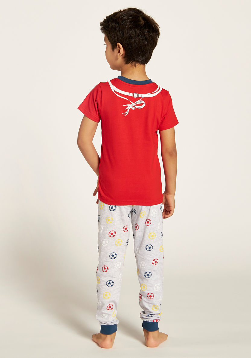 Juniors Football Theme T-shirt and Printed Pyjama Set-Nightwear-image-4
