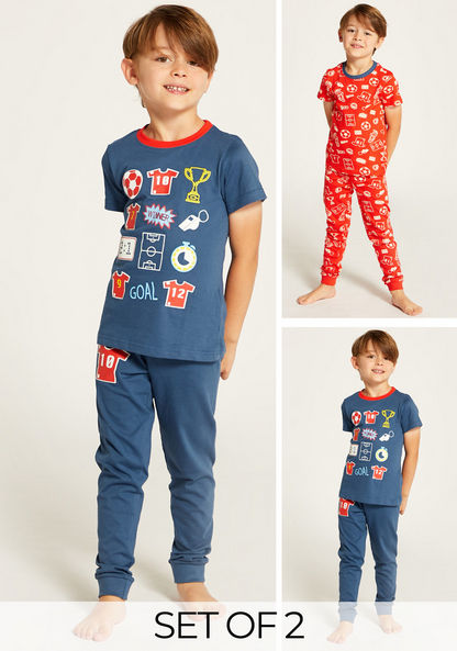 Juniors Football Theme Short Sleeve T-shirt and Pyjamas - Set of 2-Multipacks-image-0