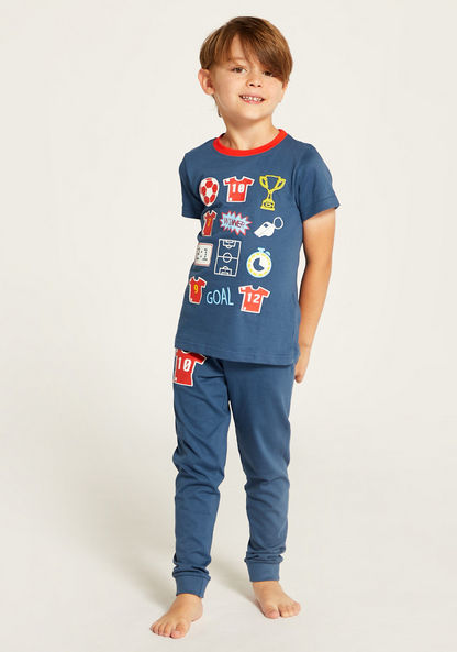 Juniors Football Theme Short Sleeve T-shirt and Pyjamas - Set of 2-Multipacks-image-1