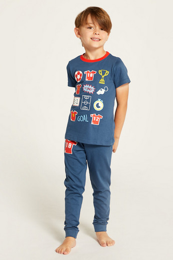 Juniors Football Theme Short Sleeve T-shirt and Pyjamas - Set of 2