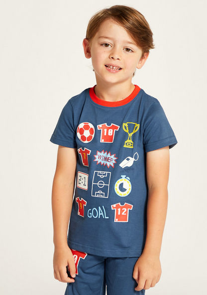 Juniors Football Theme Short Sleeve T-shirt and Pyjamas - Set of 2-Multipacks-image-2