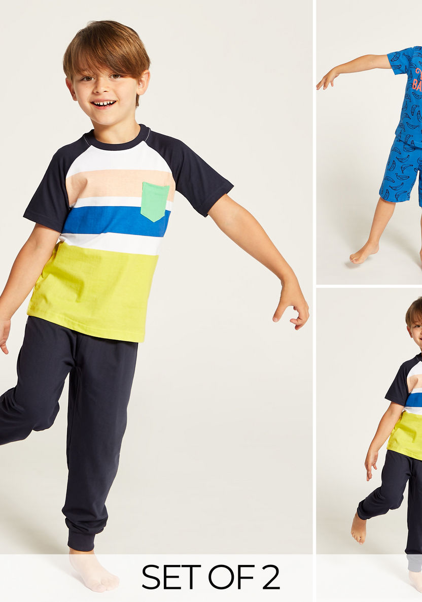 Juniors Printed Crew Neck T-shirt and Pyjama - Set of 2-Pyjama Sets-image-0