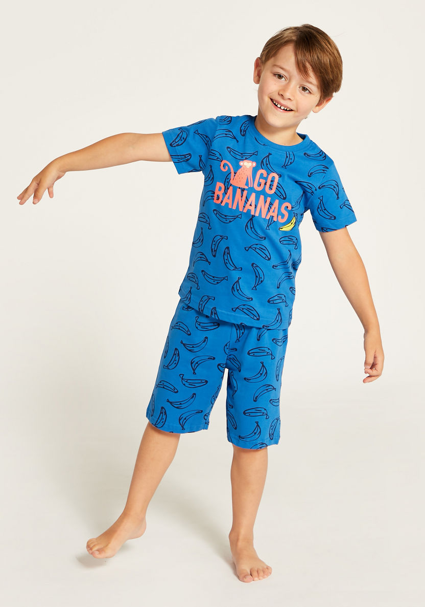 Juniors Printed Crew Neck T-shirt and Pyjama - Set of 2-Pyjama Sets-image-2