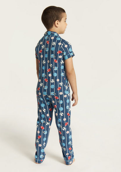 Juniors All Over Print Shirt with Notch Collar and Full Length Pyjama Set