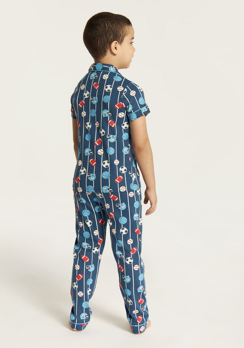 Juniors All Over Print Shirt with Notch Collar and Full Length Pyjama Set-Nightwear-image-4