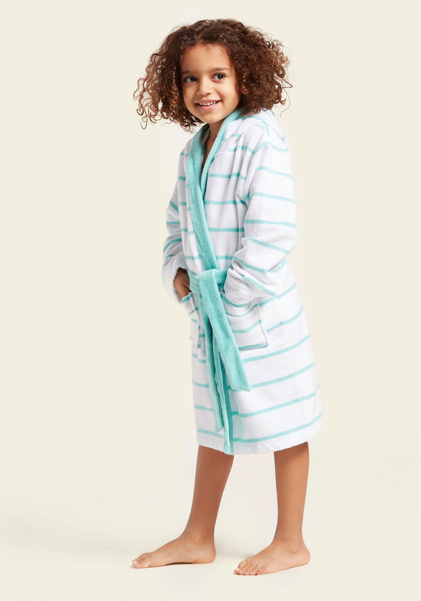 Juniors Striped Bathrobe with Pocket Detail-Towels and Flannels-image-2
