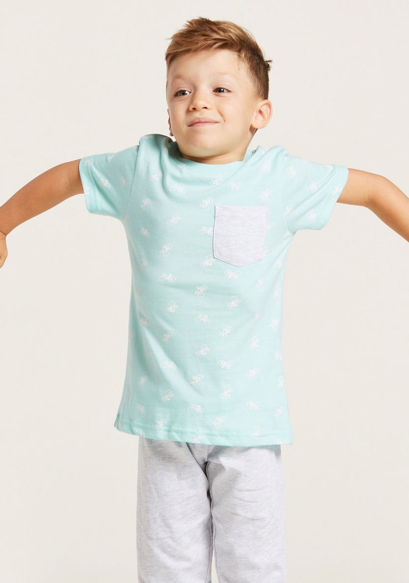 Juniors Printed Round Neck T-shirt and Pyjama Set-Pyjama Sets-image-1
