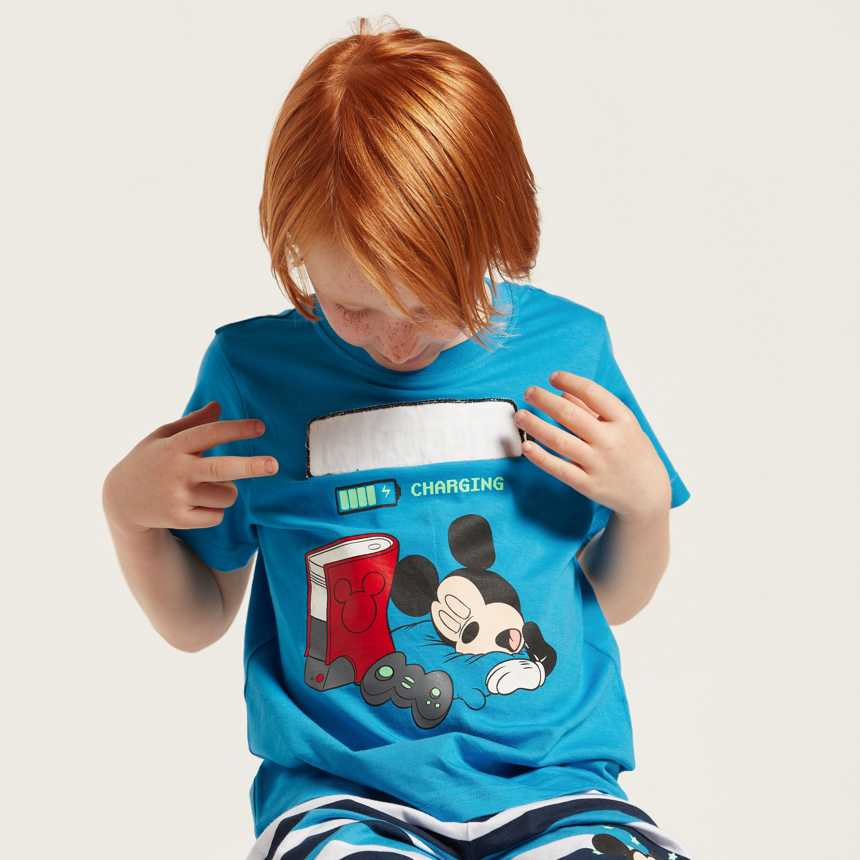 Mickey Mouse Print Round Neck T-shirt and Bermuda Shorts Set-baby-boys-clothing-nightwear-pyjamasets-image-3