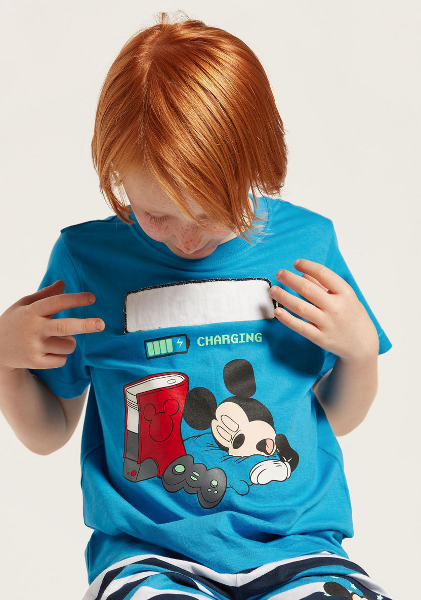 Mickey Mouse Print Round Neck T-shirt and Bermuda Shorts Set-Pyjama Sets-image-2