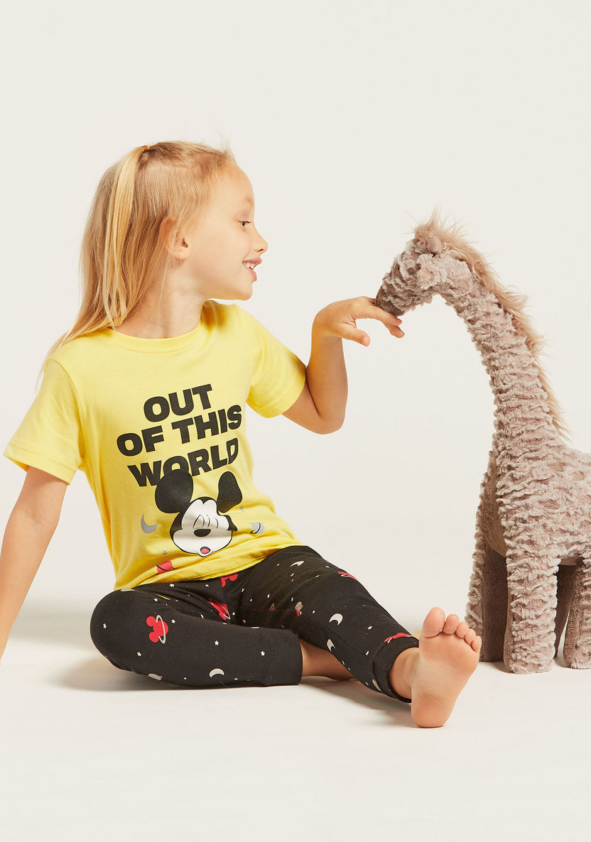 Mickey Mouse Print T-shirt and Full Length Pyjama Set-Nightwear-image-0
