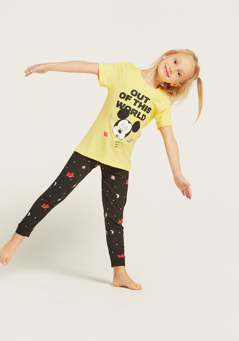 Mickey Mouse Print T-shirt and Full Length Pyjama Set-Nightwear-image-1
