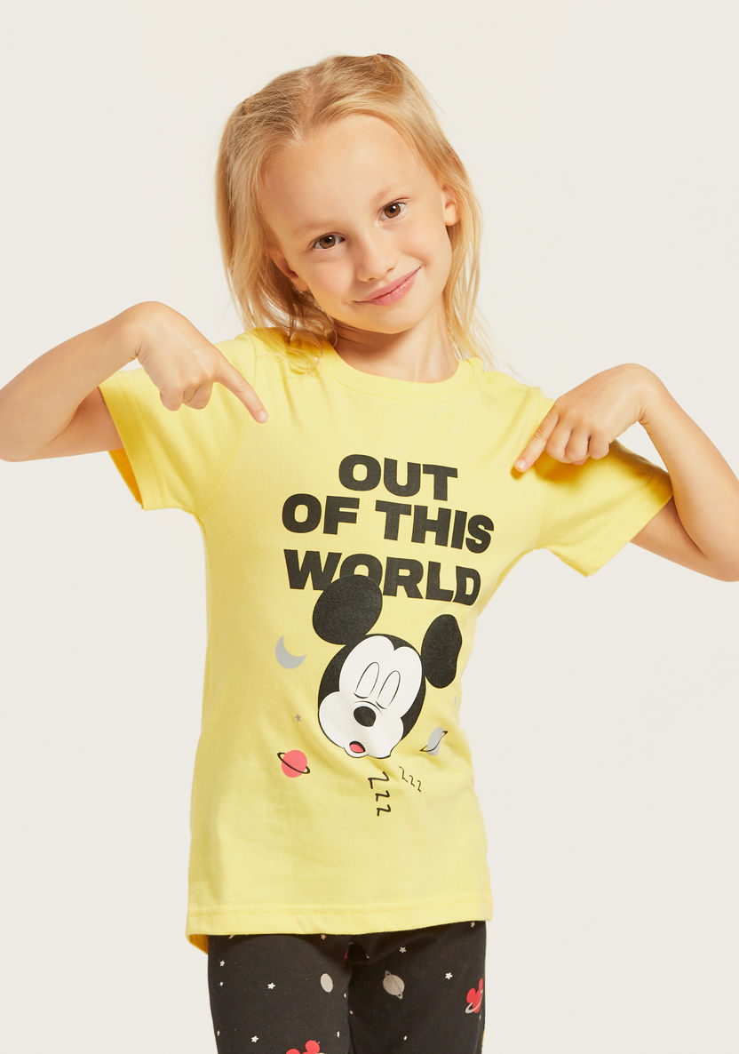 Mickey Mouse Print T-shirt and Full Length Pyjama Set-Nightwear-image-2