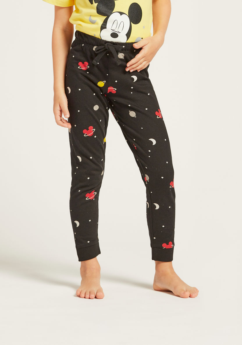 Mickey Mouse Print T-shirt and Full Length Pyjama Set-Nightwear-image-3