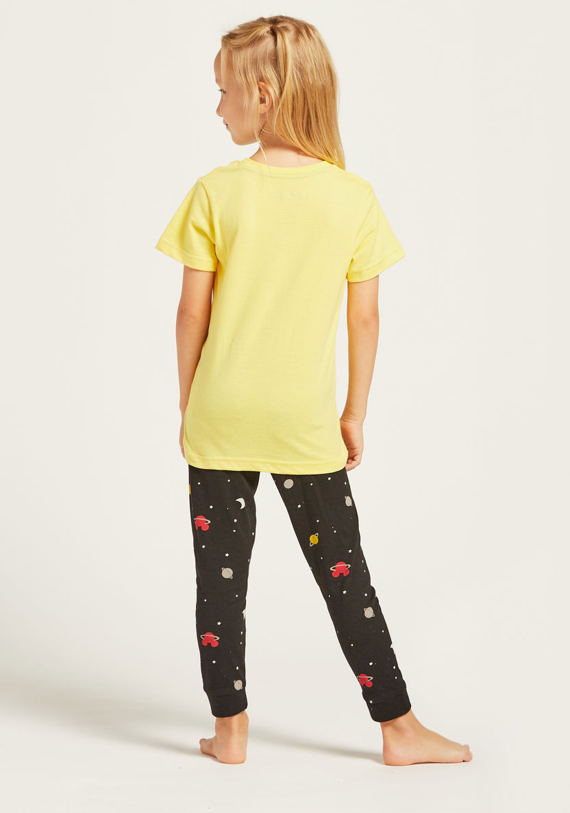 Mickey Mouse Print T-shirt and Full Length Pyjama Set-Nightwear-image-4