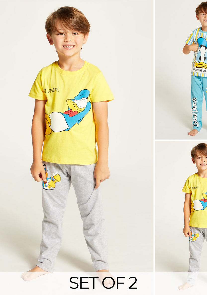 Disney Donald Duck Print Crew Neck T-shirt and Pyjama - Set of 2-Multipacks-image-0