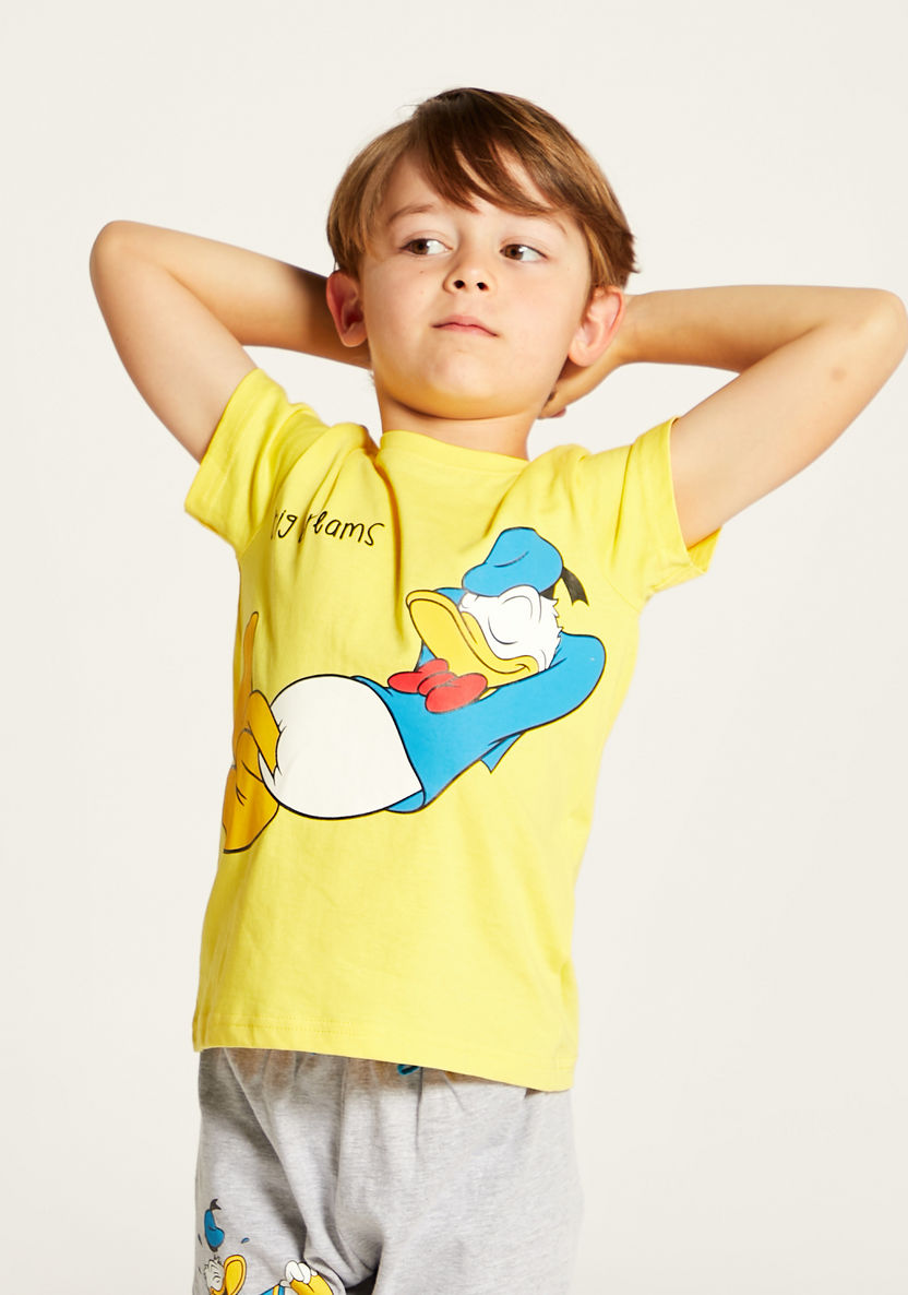 Disney Donald Duck Print Crew Neck T-shirt and Pyjama - Set of 2-Multipacks-image-2