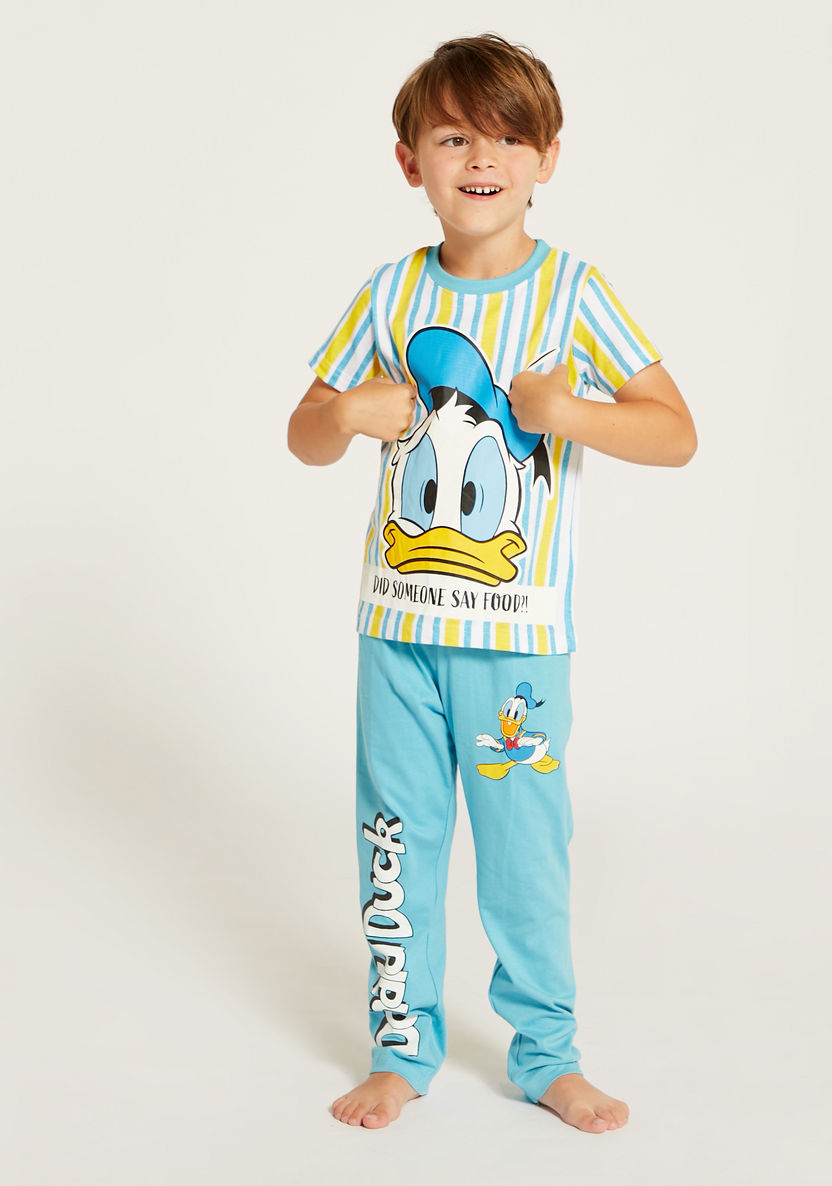 Disney Donald Duck Print Crew Neck T-shirt and Pyjama - Set of 2-Multipacks-image-5