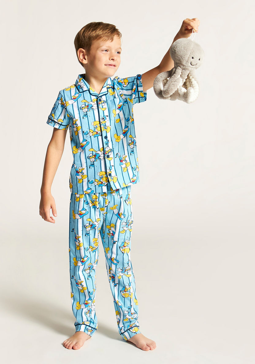 Disney Donald Duck Print Shirt and Full Length Pyjama Set-Pyjama Sets-image-0