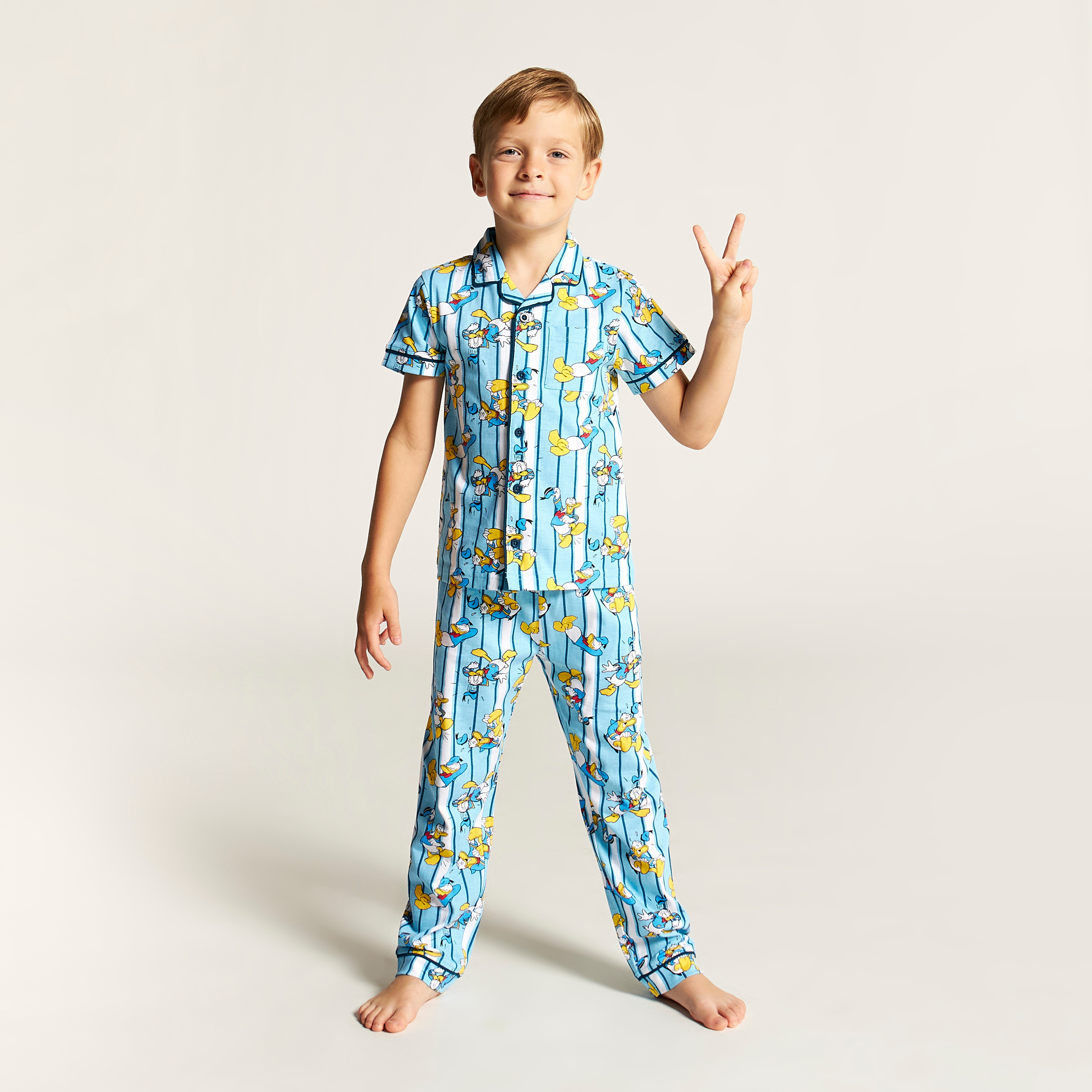 Disney Donald Duck Print Shirt and Full Length Pyjama Set-boys-clothing-nightwear-image-2