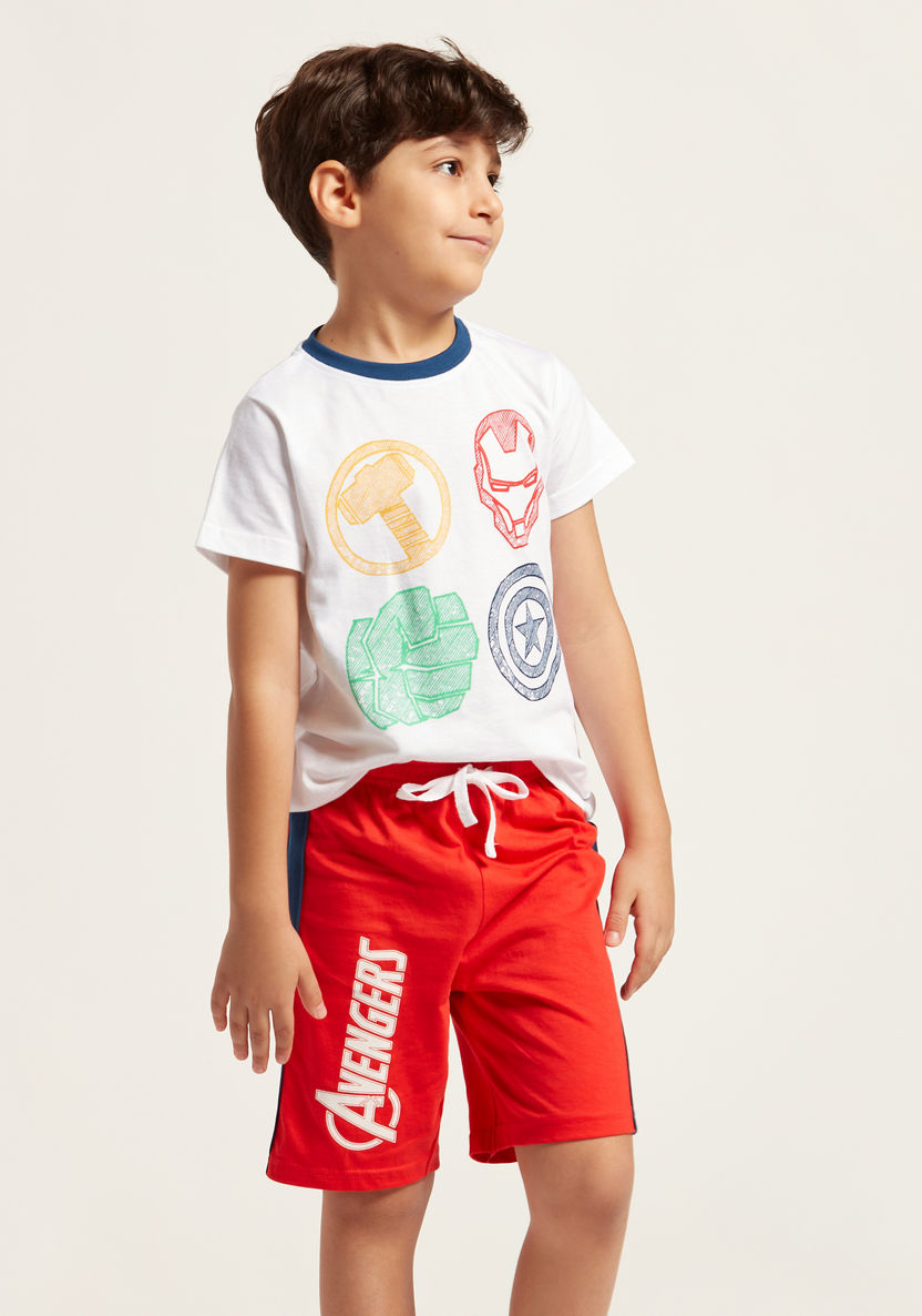 Avengers Print Crew Neck T-shirt and Panelled Bermuda Shorts Set-Pyjama Sets-image-3