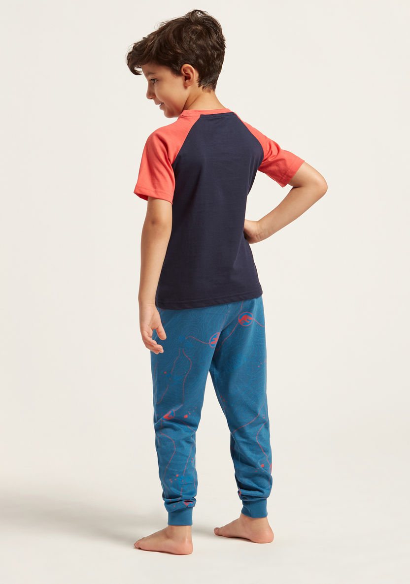 Graphic Print Round Neck T-shirt and Full-Length Pyjamas Set-Nightwear-image-4