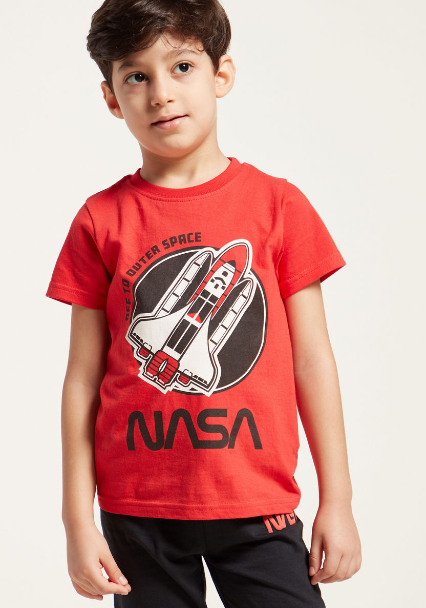 NASA Graphic Print Short Sleeves T-shirt and Pyjama Set-Nightwear-image-1